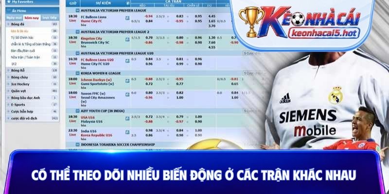 Có thể theo dõi nhiều biến động ở các trận khác nhau
