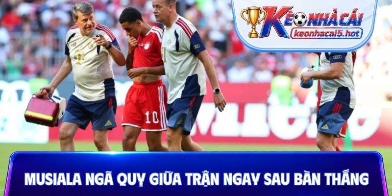 Musiala ngã quỵ giữa trận ngay sau bàn thắng